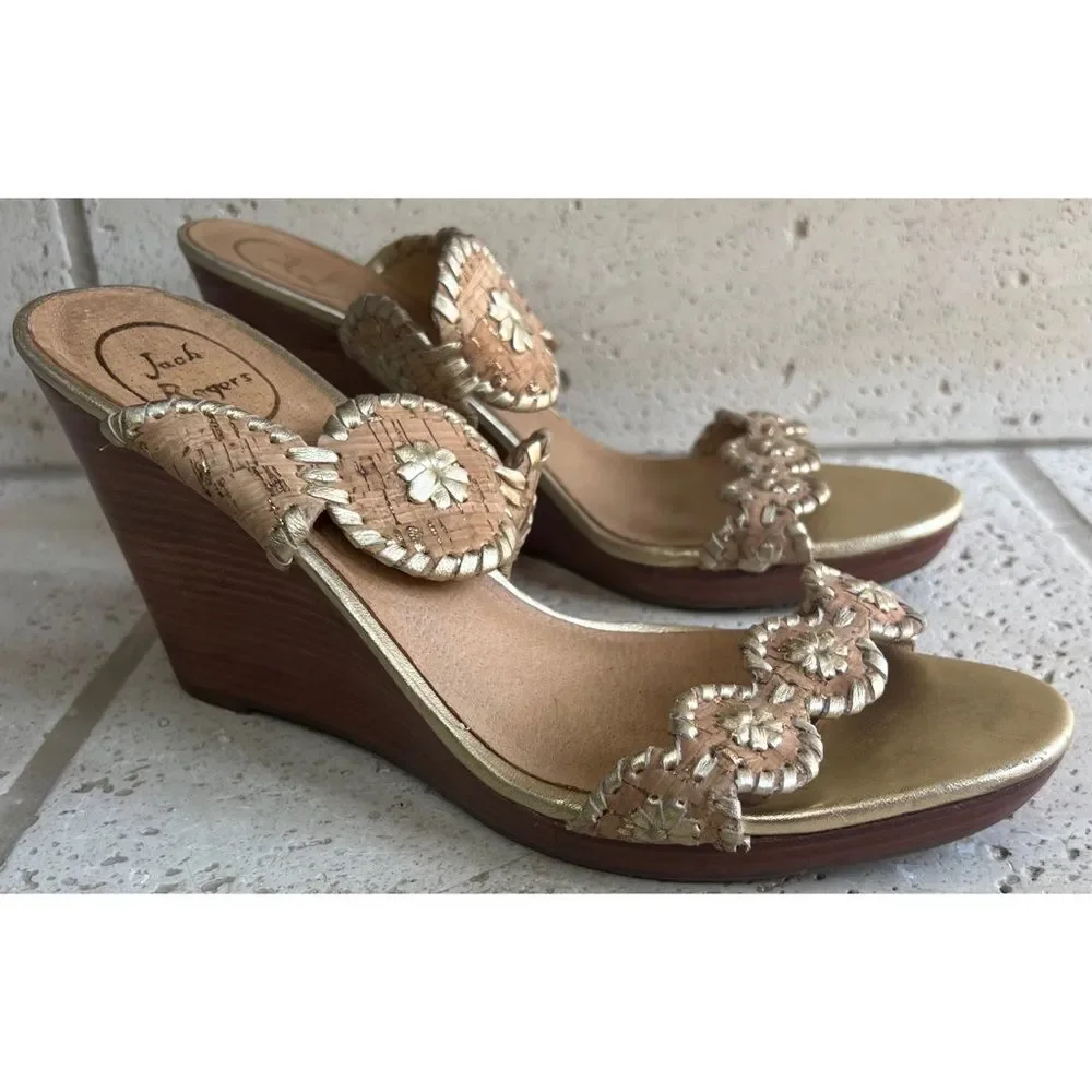 Jack Rogers Women’s Jacks Cork Gold Fleck Lucia Wedge Sandals Size 11